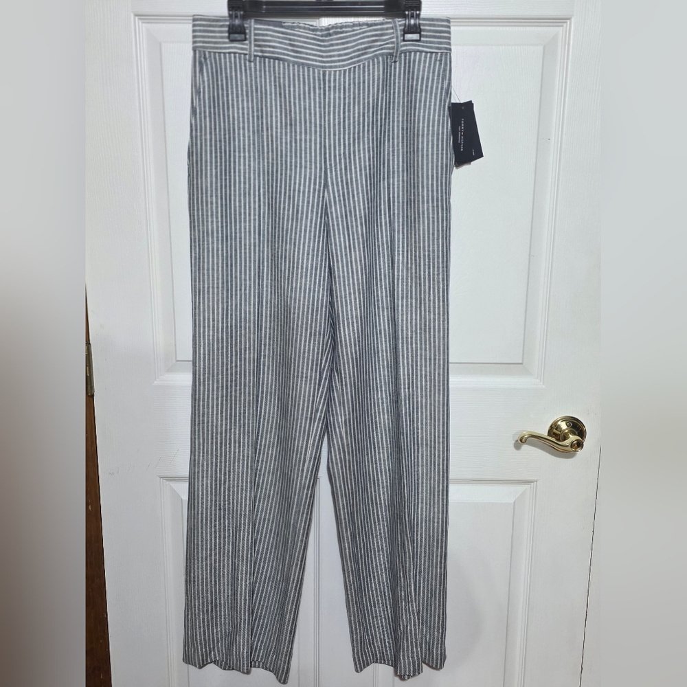 Tommy Hilfiger Gray & White Vertical Stripe High-Rise Pants